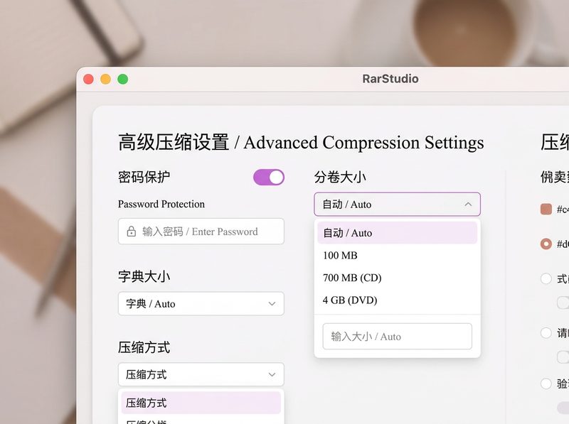 进阶压缩控制选项与固实压缩设置